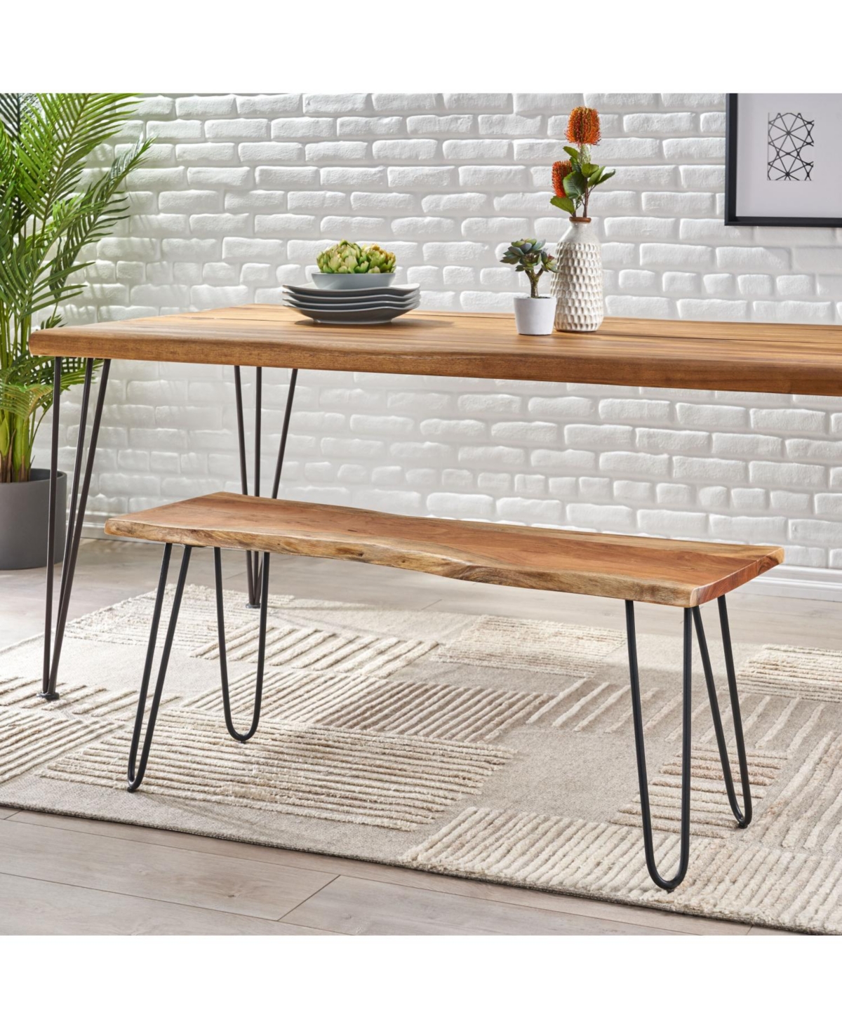 Streamdale Furniture Modern Industrial Acacia Wood Dining Bench
