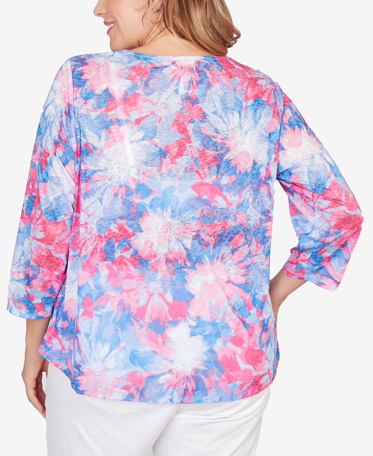 Ruby Rd. Plus Scoop Neck Embellished Floral Sublimation Top