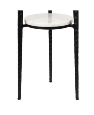 Seraphina 24.75" Industrial 2-Tier Metal Frame Drink Table and Decorative End Table with White Marble Round Top