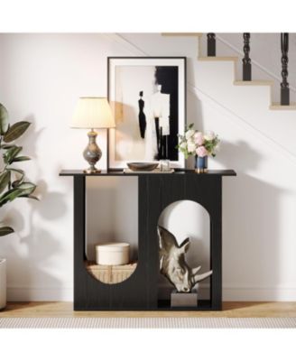 39.4'' Black Console Table, Narrow Sofa Table Behind The Couch with Arched Design