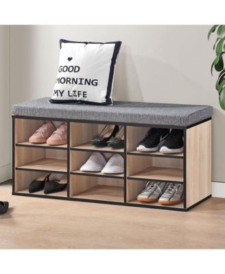 Shoe Storage Bench with Cushion, 9 Cubbies Shoe Organizer, Cubby Shoe Rack with Adjustable Shelves