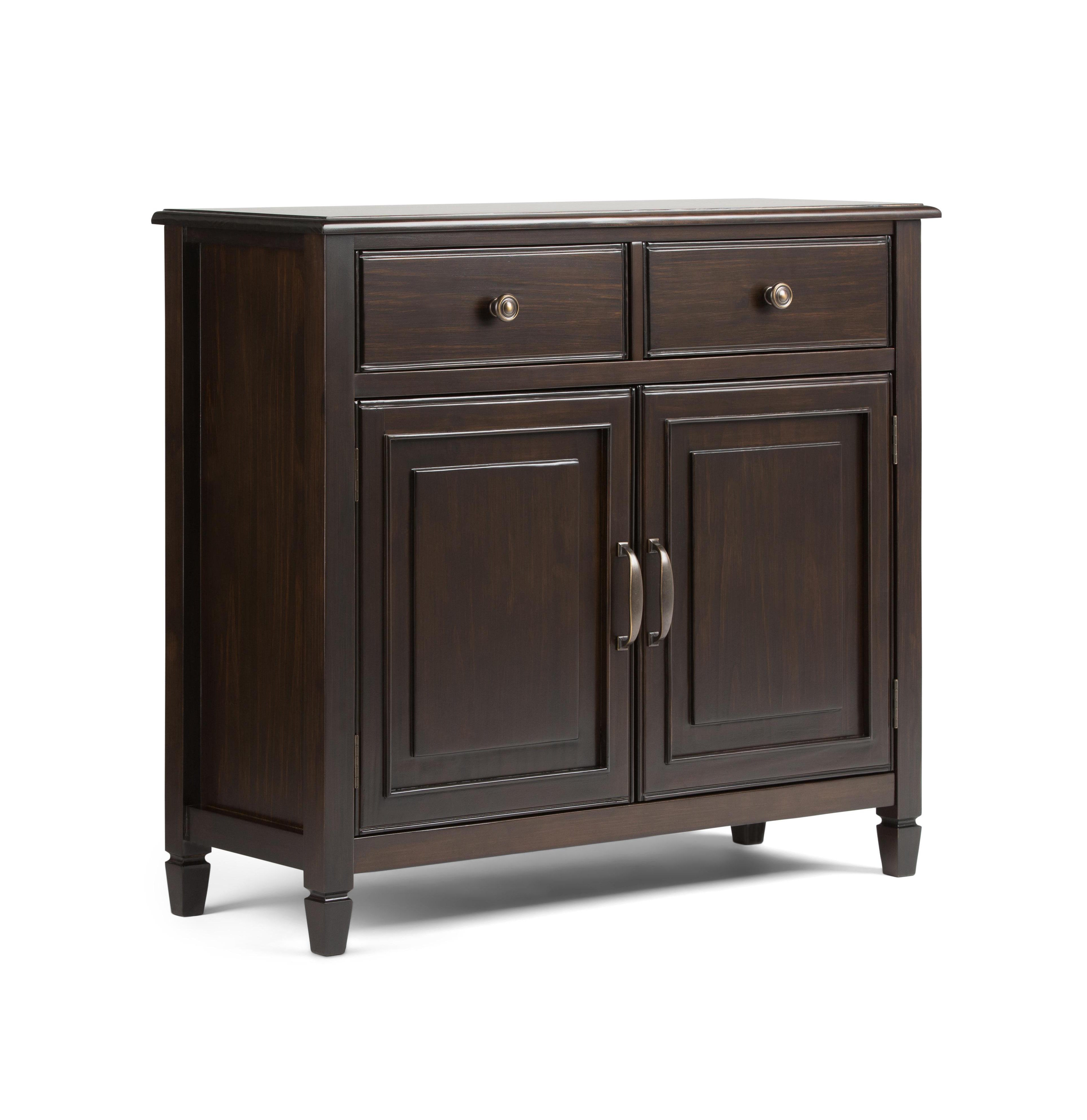 Lovmor Handcrafted Solid Wood Cabinet with Dark Chestnut Brown Finish 2 Drawers and Adjustable Shelves