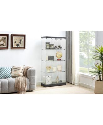 Glass Display Cabinet with Tempered Glass Doors Lock and Warm Yellow Lights