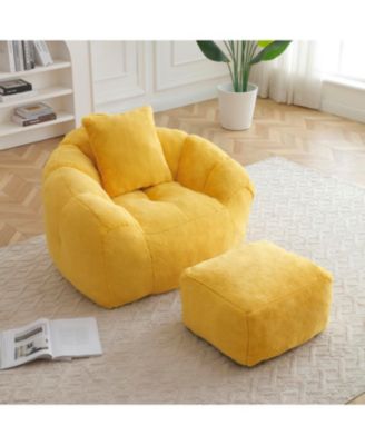 Giant Faux Fur Bean Bag Chair with Footstool