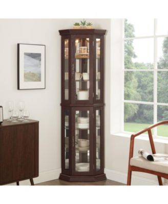 Streamdale Lighted Corner Curio Cabinet - Glass Display - Dark Cherry