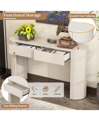 Fluted Entryway Console Table with Drawers (Champagne White)