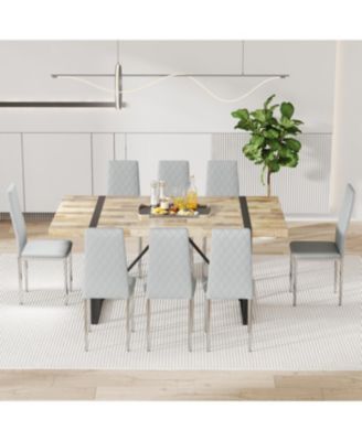 8-Set Leather Office Chairs: High-Back Diamond Quilted, 45D Foam Cushion. Black/White/Gray.