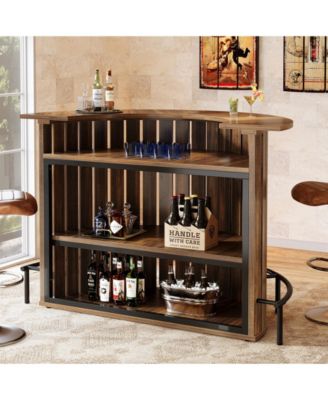 4-Tier Bar Table, 39.4" H Home Bar Unit with Footrest, Arc-Shaped Mini Bar Table, Modern Wine Bar Cabinet