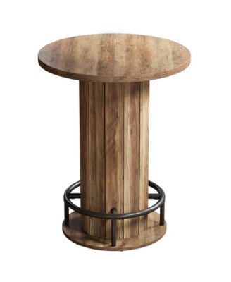 Round Bar Table, 39.4" H Wood Bistro Pub Table with Metal Ring Footrest (Only Table)
