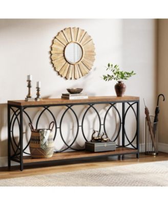 70.9-Inch Extra Long Console Table, 2-Tier Industrial Table Behind Couch with Storage Shelf, Narrow Entryway