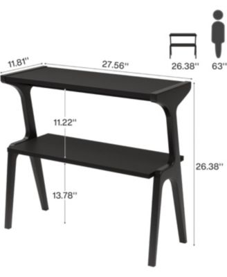 Solid Wood End Table, 2-Tier Modern Slim Couch Side Table with Storage Shelves, Black