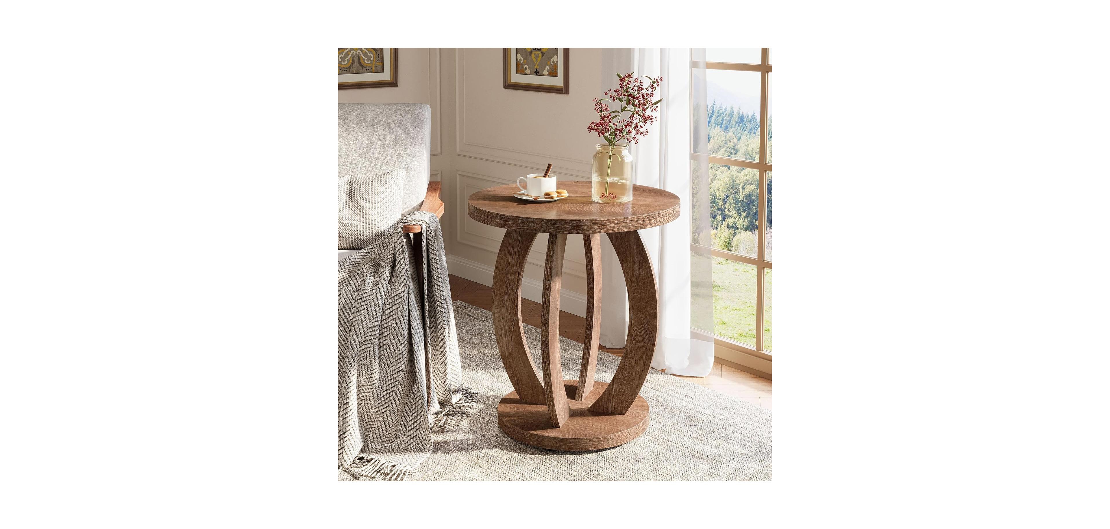 Tribesigns End Table, Round Side Table with Storage, Farmhouse Nightstand Bedside Tabletop