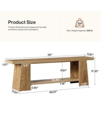 Modern Bedroom Bench with Storage Shelf, Solid Wood Entryway Bench