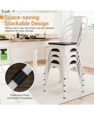 Tolix Style Metal Dining Chairs Set of 4 w/Wood Seat & Removable Backrest