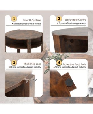 29.5'' 2-Tier Round Coffee Table w/ Storage 4 Shelves Faux Wooden Top