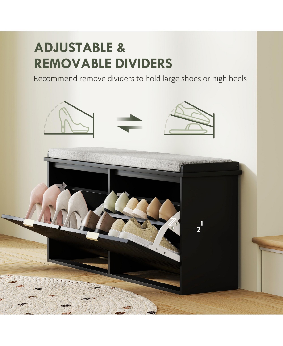 Homcom Shoe Bench with Padded Seat and Flip-Drawer for 8 Pairs