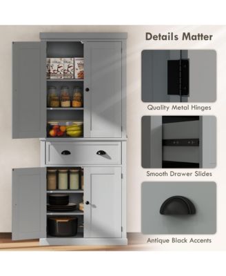 72.5" Kitchen Pantry Cabinet with 4 Doors, Drawer