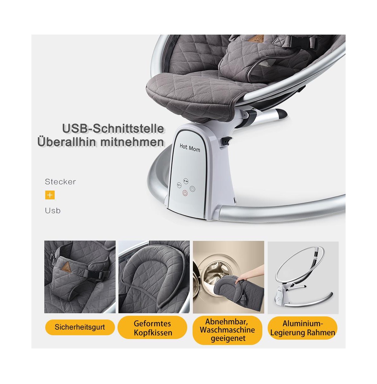 Cesicia Electric Baby Bouncer Baby Rocker Baby Chair with Bluetooth, Music Speaker, Intelligent Timing and Led Touch Screen