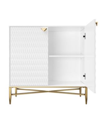 Modern Accent Cabinet with Raised Diamond Pattern Brass Legs and Adjustable Foot Pegs