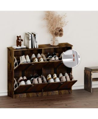 Waterproof MDF Flip Top Shoe Cabinet Adjustable Storage 3 Drawer Organizer