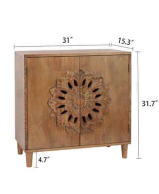 Hand Carved Floral Accent Cabinet Rustic Boho Storage Two Door Hallway Sideboard