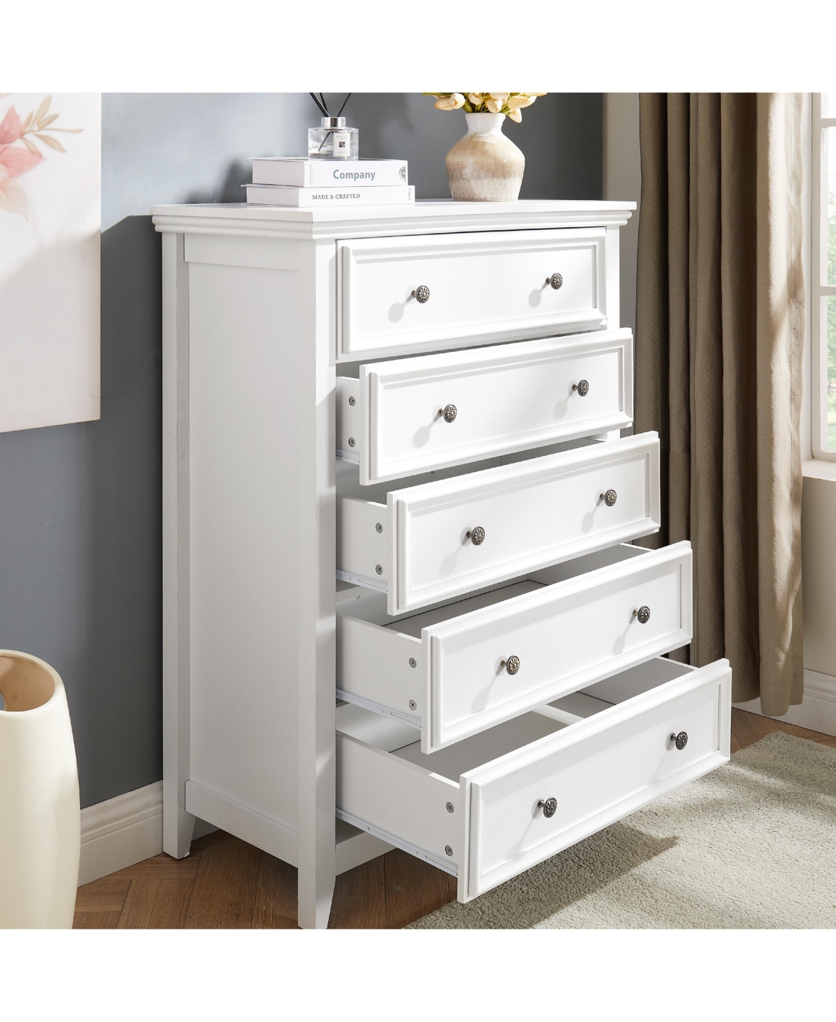 Lovmor 5-Drawer Wooden Cabinet with Anti-Tipping Device