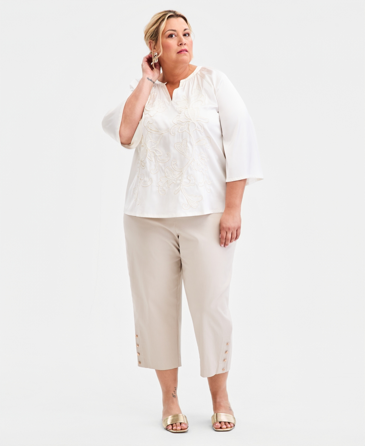 Jm Collection Plus Cutwork Top, Macy's Exclusive