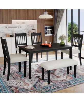 Retro 6-Piece Dining Set: Table, 4 Chairs & Bench