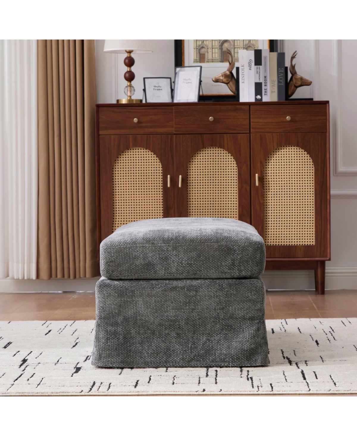 Streamdale Furniture Streamdale 46" Wide Modern Chenille Ottoman with Black Metal Legs,