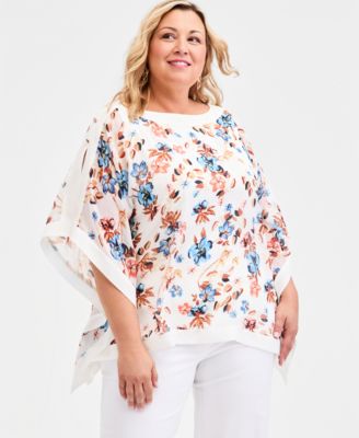 Plus Size Printed Poncho