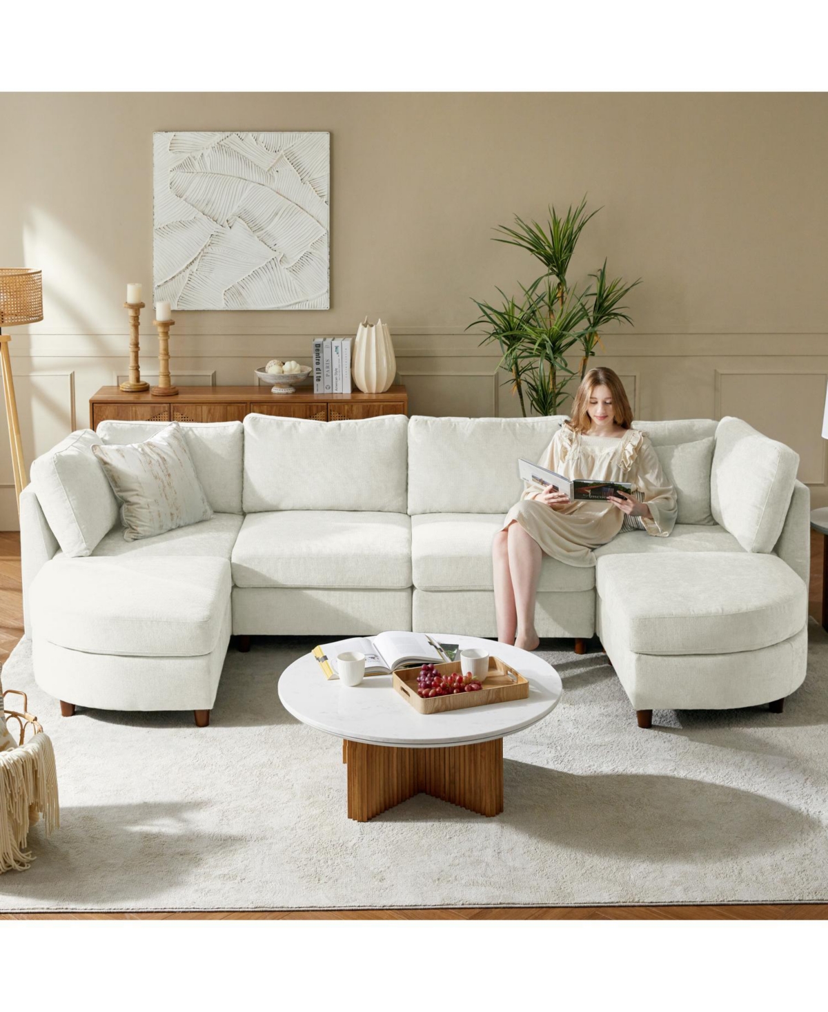 Hulala Home Dayman 6-Piece Modern Storage Convertible Sectional Sofa with End Table