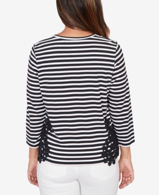 Petite Stripe Cotton Lace Applique Top