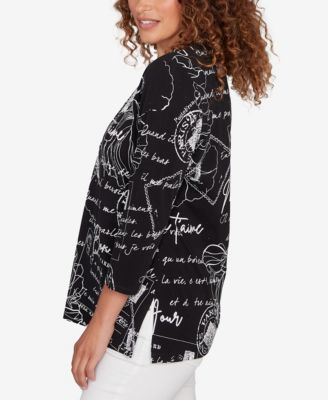 Petite Parisian Print Embellished Knit Top