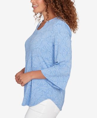 Petite Horseshoe Neck Solid Floral Jacquard Top