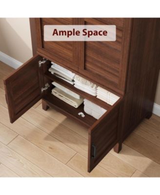 72" Armoire Wardrobe Closet with 4 Doors, Hanging Rod & Adjustable Shelves, Freestanding Wooden Clothing Cabinet for Bedroom