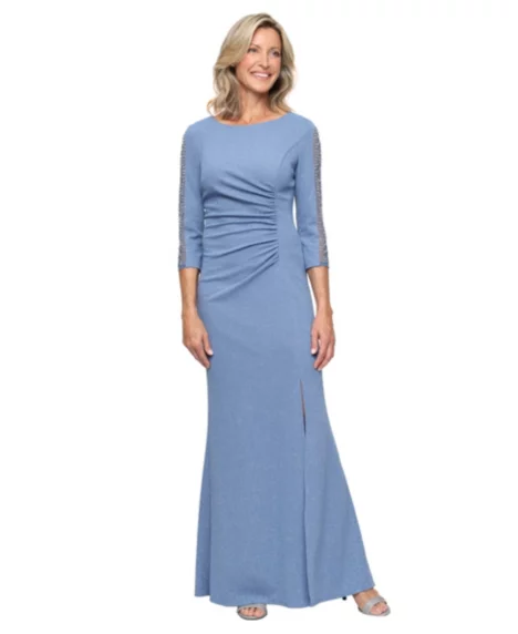 Petite Glitter Knit A-Line Gown - Slate Blue