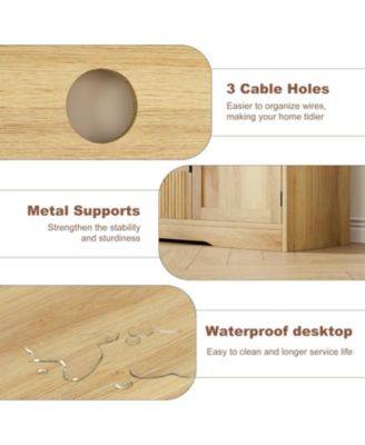 72" TV Stand, Farmhouse Entertainment Center with Wave Pattern, 2 Glass Door Cabinets & Open Storage, Media Console