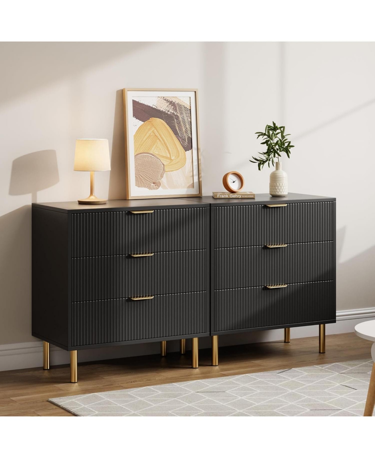 Gaomon Modern 3 Drawer Dresser for Bedroom, Wood Chest with Gold Handle and Large Drawers Living Room, Hallway, Entryway