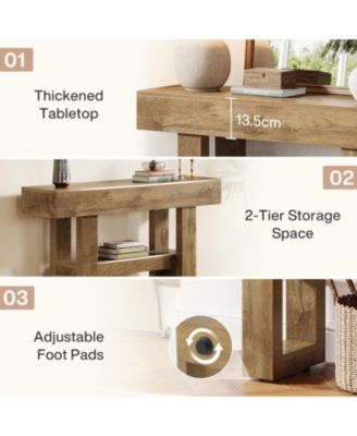 41.34-Inch Farmhouse Console Table, 2-Tier Narrow Sofa Table Behind The Couch,Light Brown