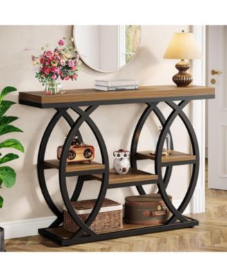 39.4" Console Table, Industrial 4-Tier Sofa Table Entryway Table, Narrow Wood Accent Tables with Metal Frame