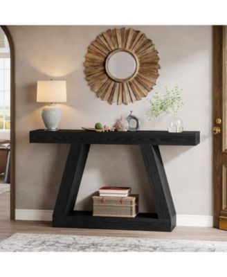 Farmhouse Console Table, 55-Inch Rustic Sofa Table with Storage, Black