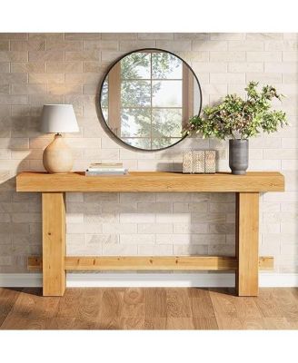 Wood Console Table, 63" Long Entryway Table with Stable Leg, Farmhouse Couch Station Behind Sofa with Storage