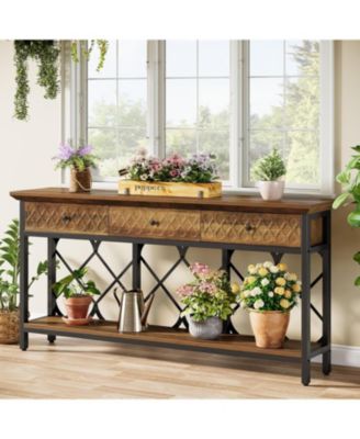 70.86" Extra Long Console Sofa Table with 3 Drawers, Industrial 2-Tier Entryway Table Behind The Couch for Living Room, Entryway