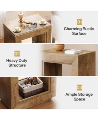 Rustic Wood End Table, 2 Tiered Square Side Table with Storage Shelf, Industrial Sofa Side Table for Living Room, Entrance