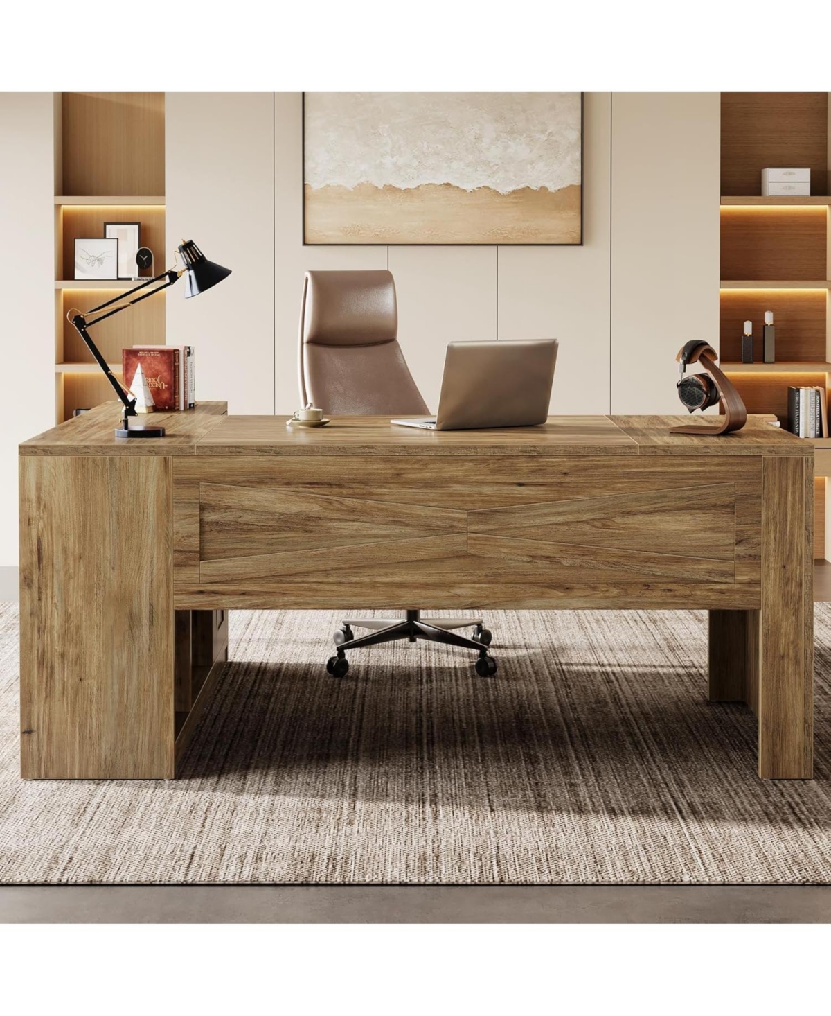 Tribesigns 70.8" Executive Desk with File Cabinet, L-Shaped Office Desk with Storage Shelves