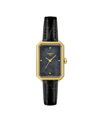 Women's Quartz Black Leather Strap Watch, 21.80mm