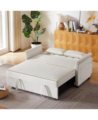 Velvet Pull Out Sofa Bed with Nailhead Arms, Sleeper Sofa with Tufted Back for Small Spaces, Guest Room, Living Room