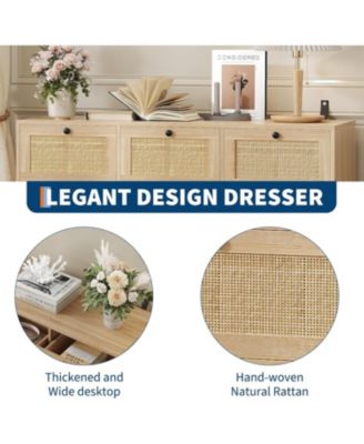 Rattan 7 Drawer Dresser for Bedroom Farmhouse Modern Dressers Chests of Drawers Storage Organizer