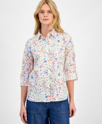 Nautica Women's Belagio Floral Roll-Tab Shirt