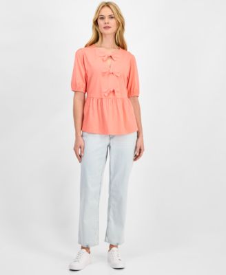 Women's Solid Bow Peplum Top